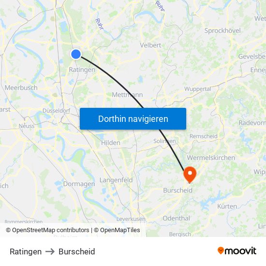 Ratingen to Burscheid map