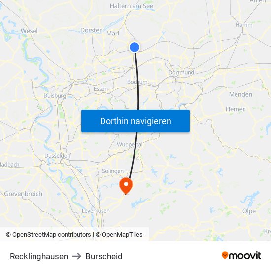 Recklinghausen to Burscheid map