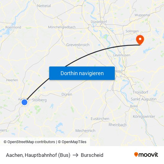 Aachen, Hauptbahnhof (Bus) to Burscheid map