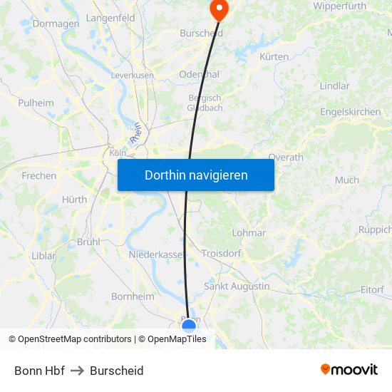 Bonn Hbf to Burscheid map