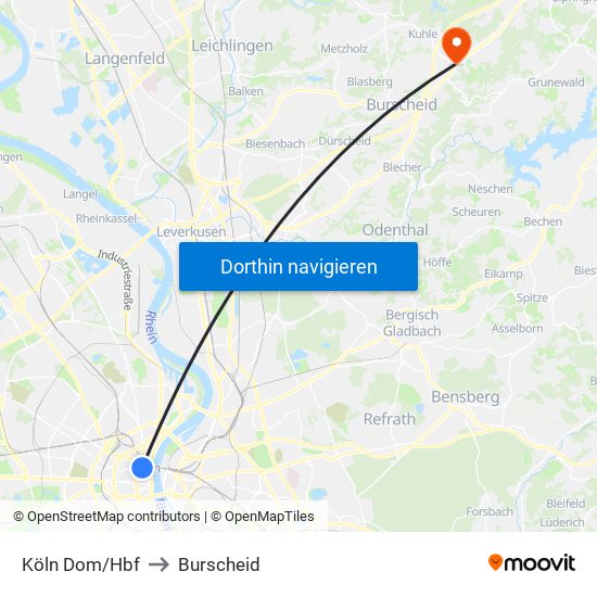 Köln Dom/Hbf to Burscheid map