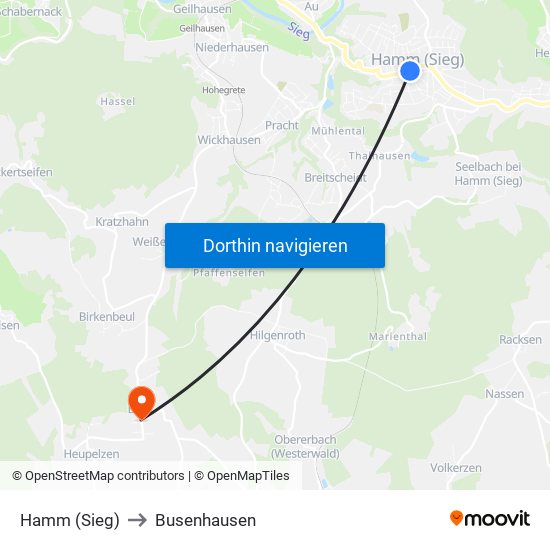 Hamm (Sieg) to Busenhausen map