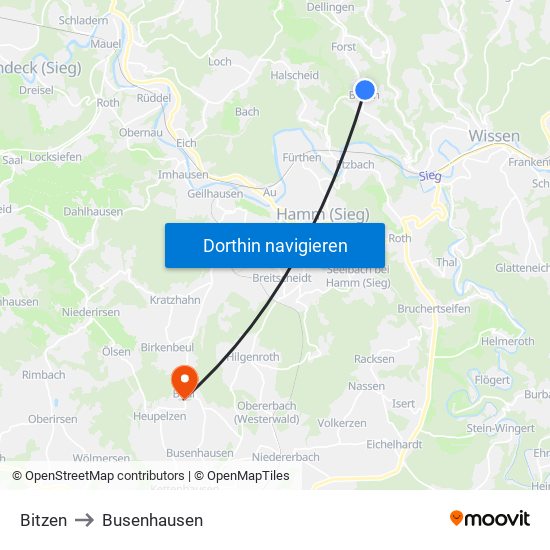 Bitzen to Busenhausen map