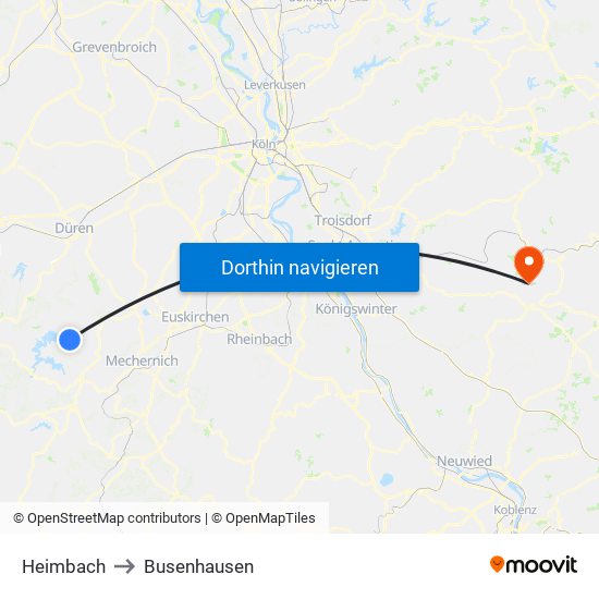 Heimbach to Busenhausen map