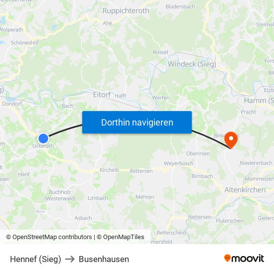 Hennef (Sieg) to Busenhausen map