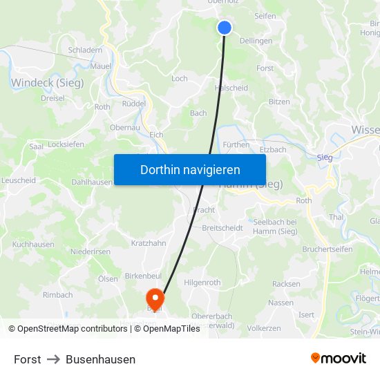 Forst to Busenhausen map