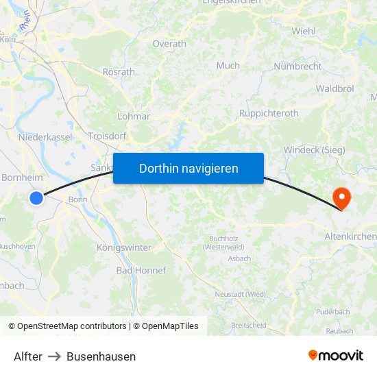 Alfter to Busenhausen map