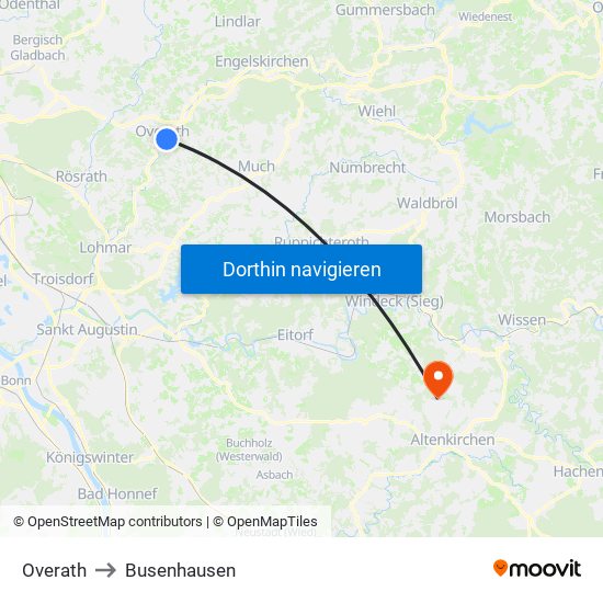 Overath to Busenhausen map