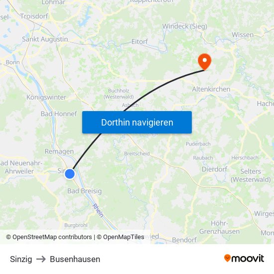 Sinzig to Busenhausen map