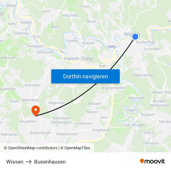 Wissen to Busenhausen map