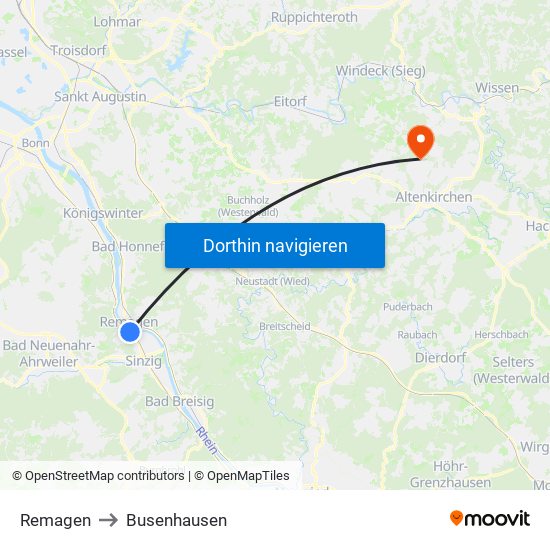 Remagen to Busenhausen map