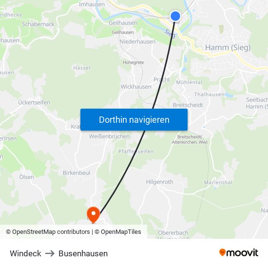 Windeck to Busenhausen map