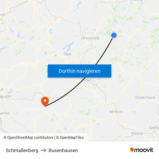 Schmallenberg to Busenhausen map