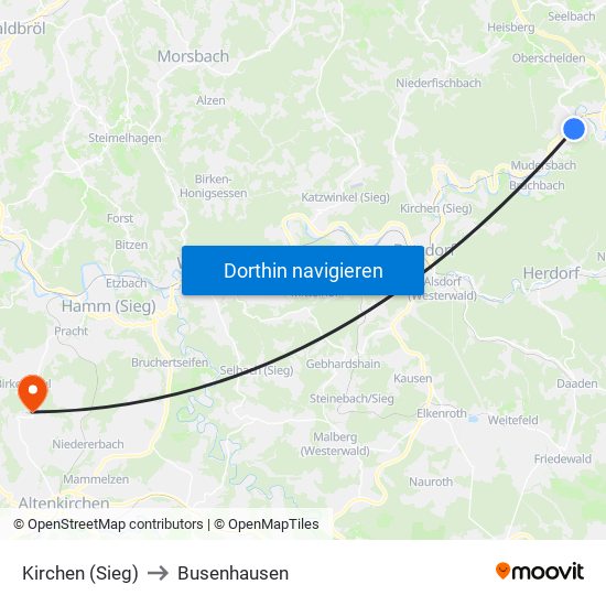 Kirchen (Sieg) to Busenhausen map