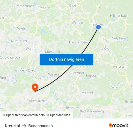 Kreuztal to Busenhausen map