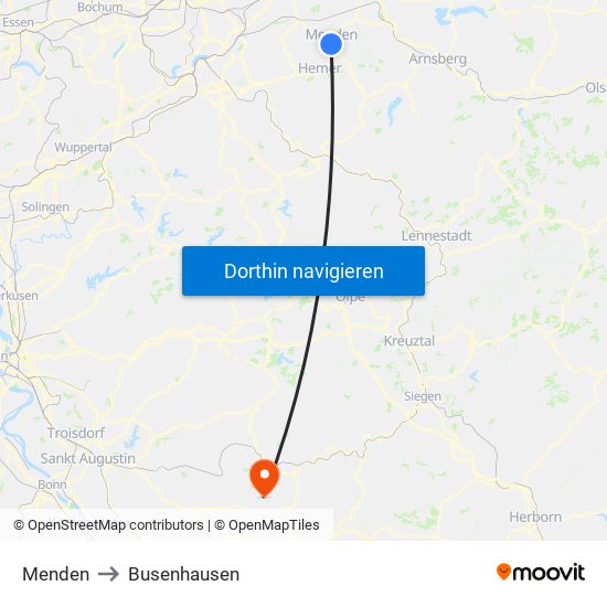 Menden to Busenhausen map