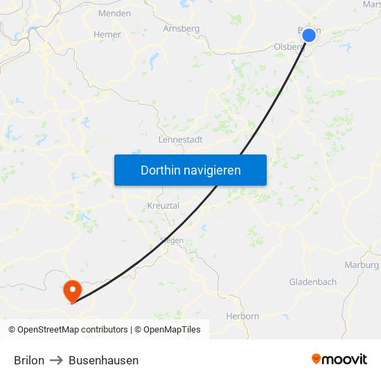 Brilon to Busenhausen map