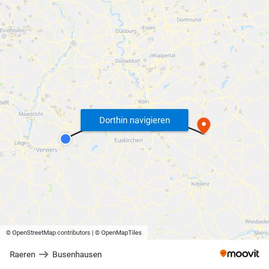 Raeren to Busenhausen map