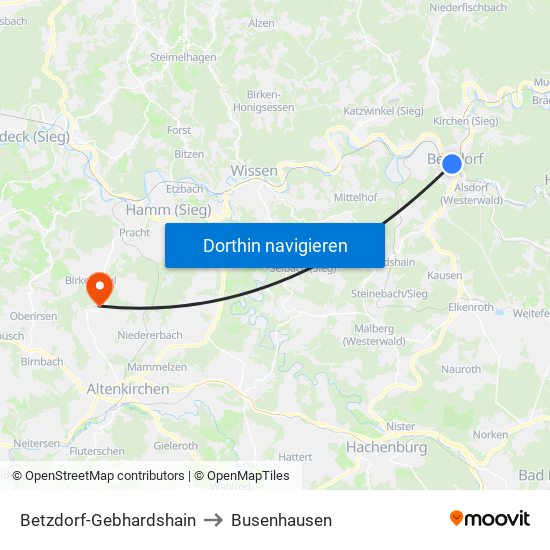 Betzdorf-Gebhardshain to Busenhausen map