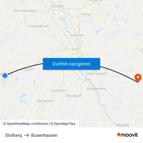 Stolberg to Busenhausen map