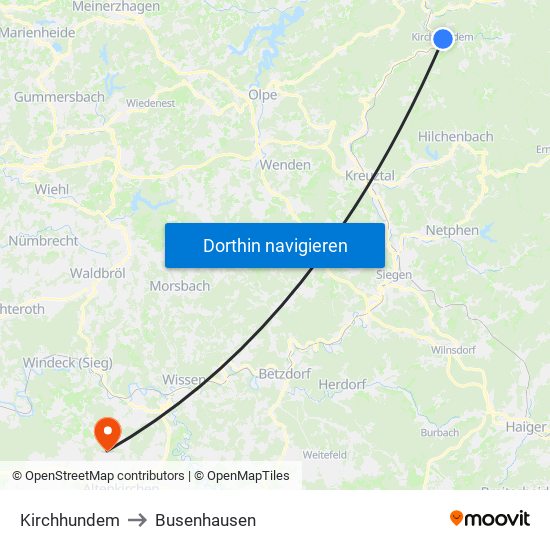Kirchhundem to Busenhausen map