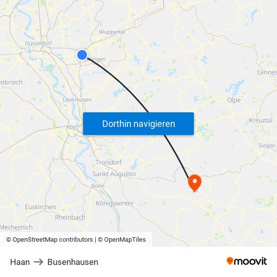 Haan to Busenhausen map