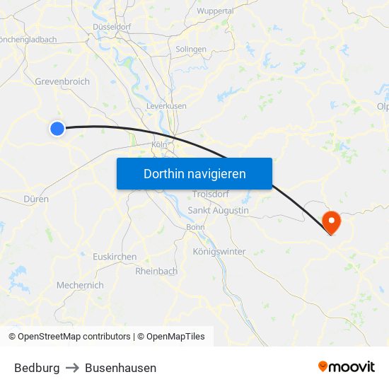 Bedburg to Busenhausen map