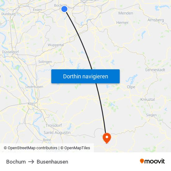 Bochum to Busenhausen map