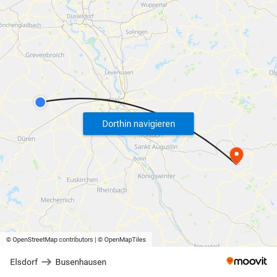 Elsdorf to Busenhausen map