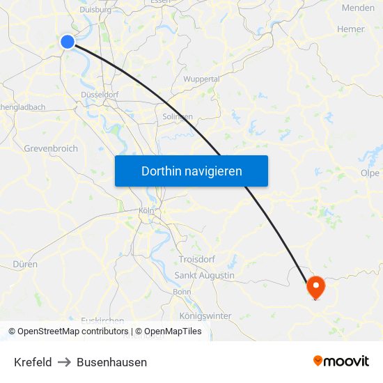 Krefeld to Busenhausen map