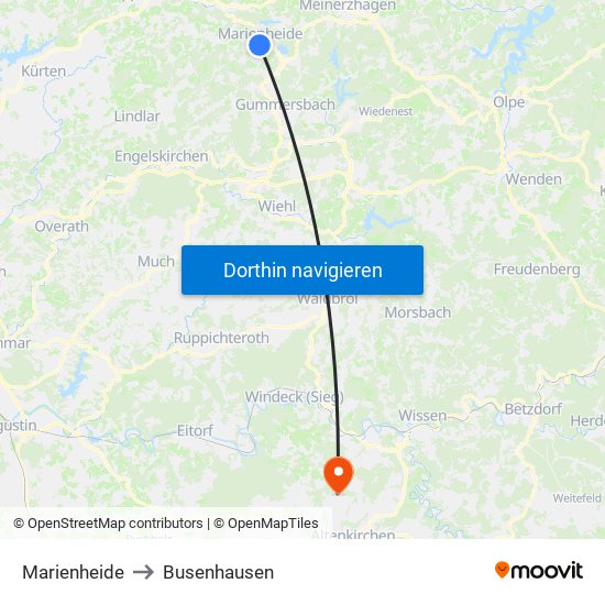 Marienheide to Busenhausen map