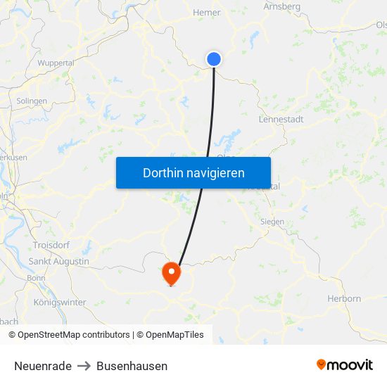Neuenrade to Busenhausen map