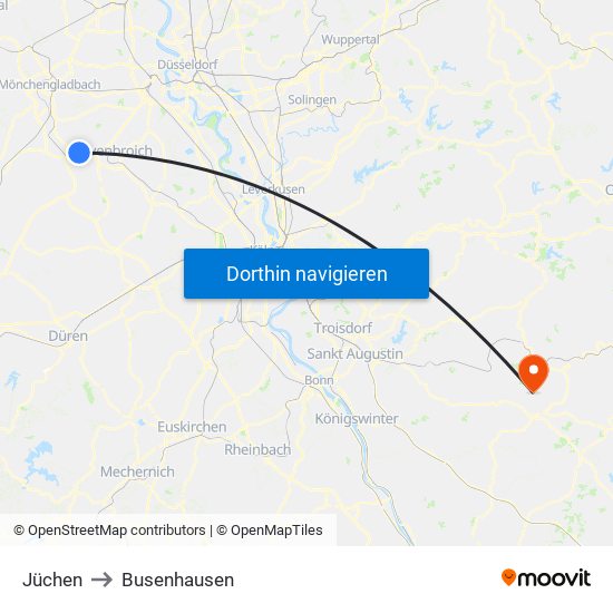 Jüchen to Busenhausen map