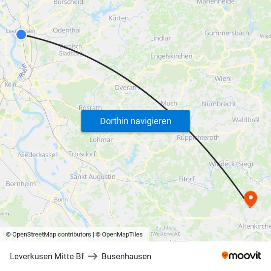 Leverkusen Mitte Bf to Busenhausen map