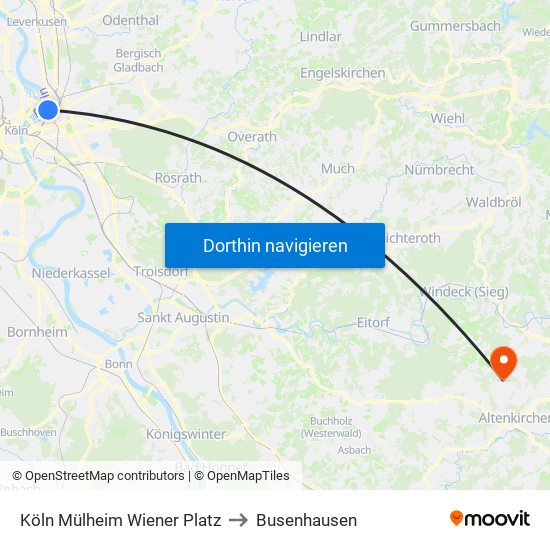 Köln Mülheim Wiener Platz to Busenhausen map