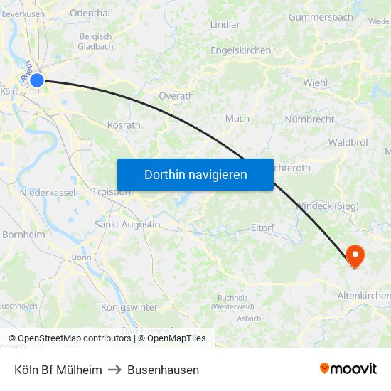 Köln Bf Mülheim to Busenhausen map