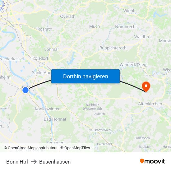 Bonn Hbf to Busenhausen map