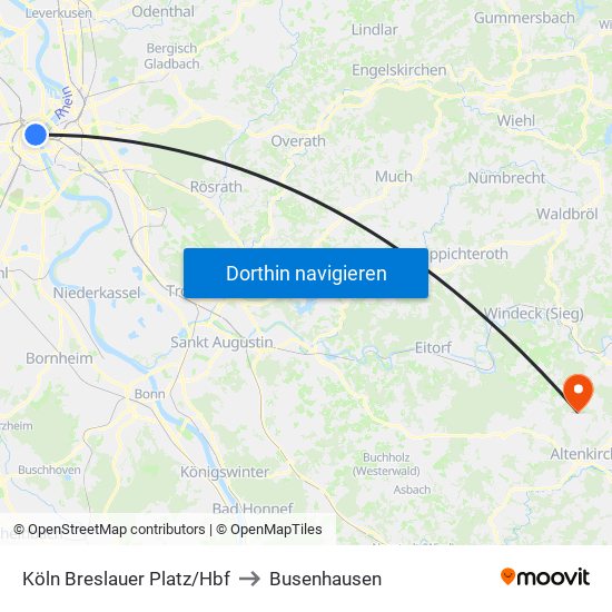 Köln Breslauer Platz/Hbf to Busenhausen map