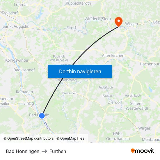 Bad Hönningen to Fürthen map