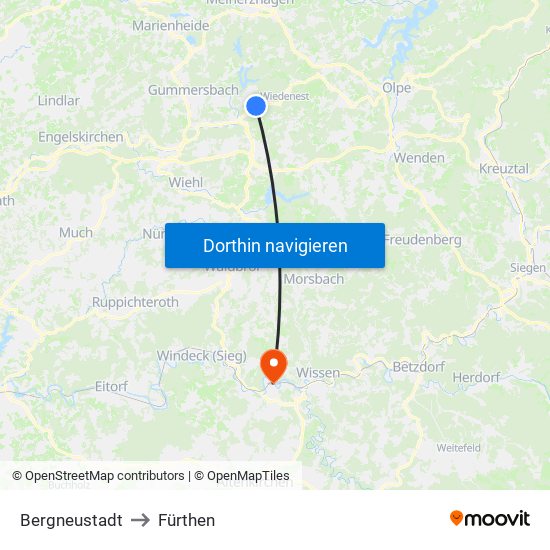 Bergneustadt to Fürthen map