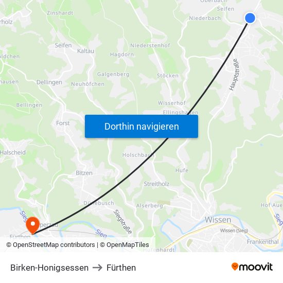 Birken-Honigsessen to Fürthen map