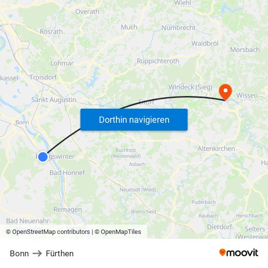 Bonn to Fürthen map