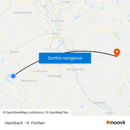 Heimbach to Fürthen map