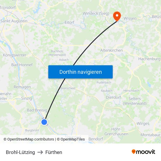 Brohl-Lützing to Fürthen map