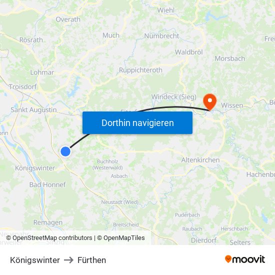 Königswinter to Fürthen map