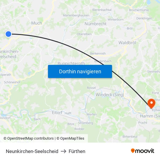 Neunkirchen-Seelscheid to Fürthen map