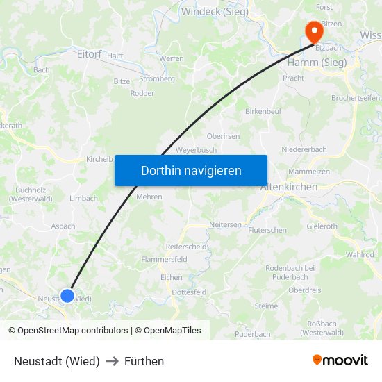 Neustadt (Wied) to Fürthen map