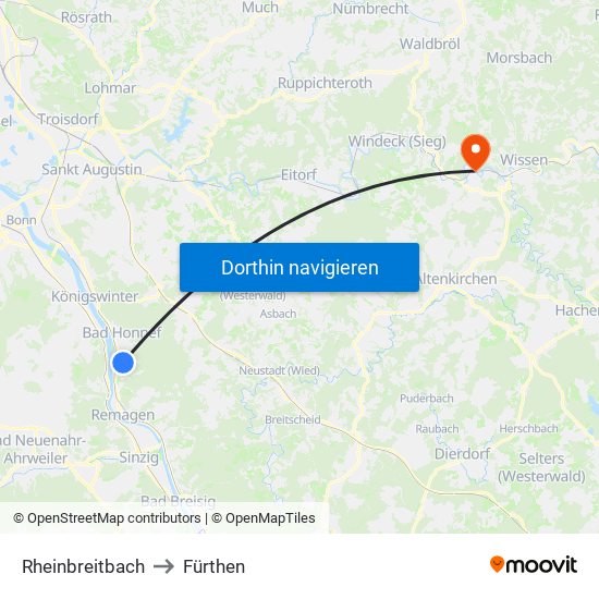 Rheinbreitbach to Fürthen map