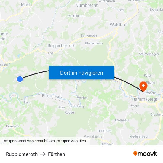 Ruppichteroth to Fürthen map