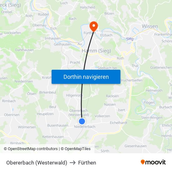 Obererbach (Westerwald) to Fürthen map